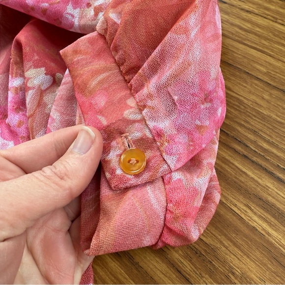 Vintage Peach Floral Puff Sleeve Blouse | 3/4 Sleeves | Fits Like S/M | Flawed - Picture 2 of 3